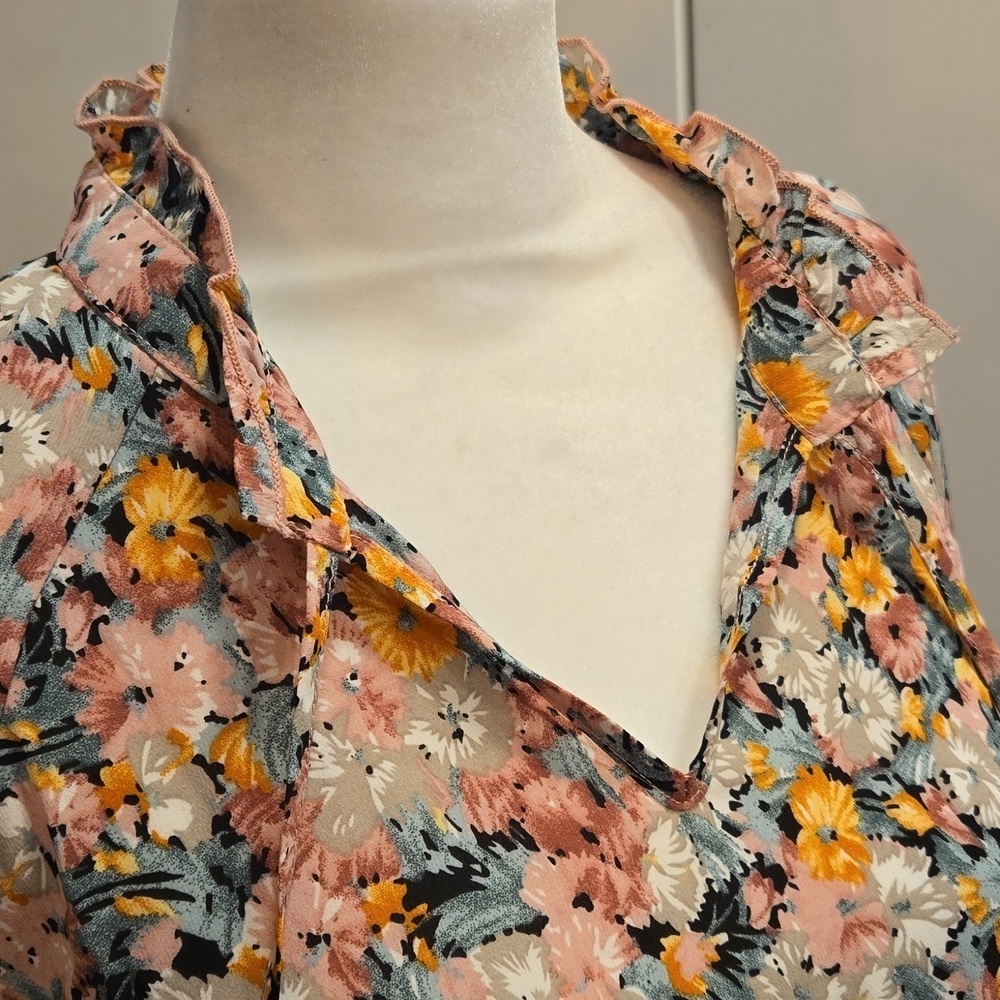 NWT Allegra K Womens Boho Floral Long Sleeve Ruffle Chiffon Size Large - Picture 7 of 11